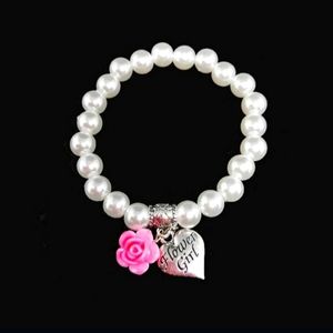Pink Flower Girl Elastic Bracelet